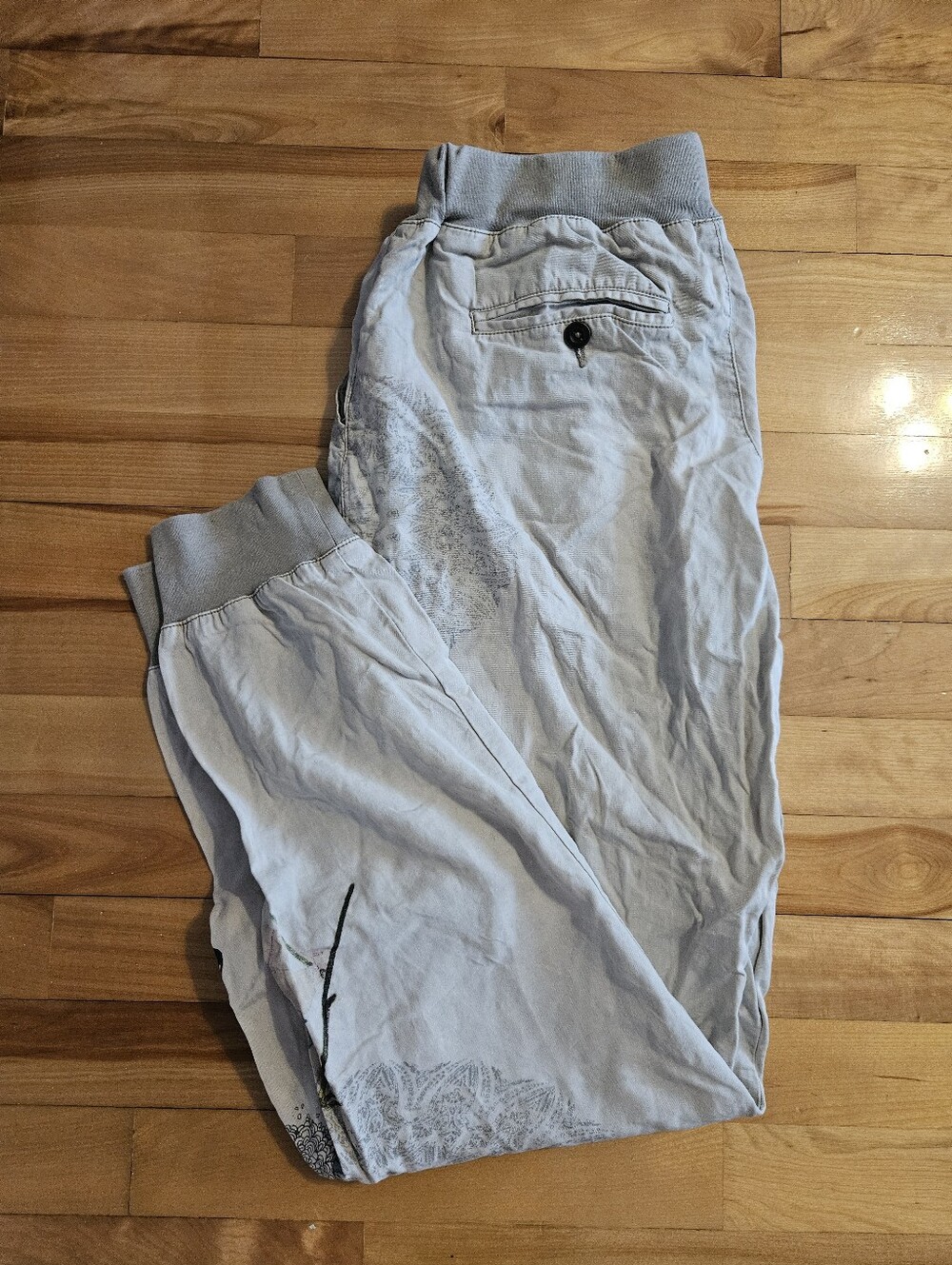 Desigual Trousers Miner-Style Pants Beige With Gorgeous Flowers Butterflys Eyes - Picture 9 of 9